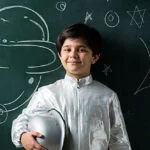 Young student dressed as astronaut at Rudra The Practical School CBSE school in Nashik
