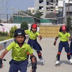 Students practicing skating at Rudra The Practical School CBSE school in Nashik