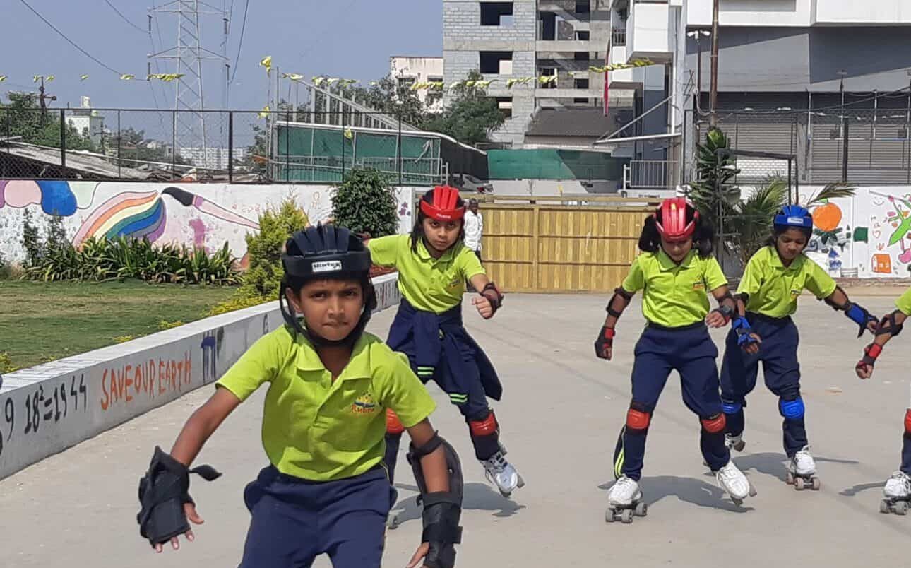 Students practicing skating at Rudra The Practical School CBSE school in Nashik