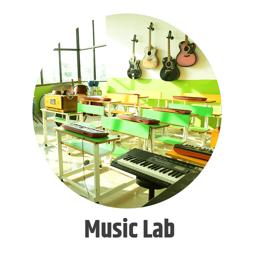 Students practicing music in music lab at Rudra The Practical School CBSE school in Nashik